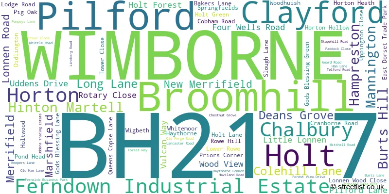 A word cloud for the BH21 7 postcode